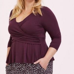 Super Soft Purple Wine Surplice Peplum Midi Top - Torrid Size 4
